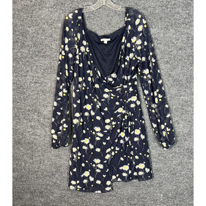 Cato Womens Faux Wrap Dress Size XL Blue Daisies Floral V Neck Bohemian Cottage